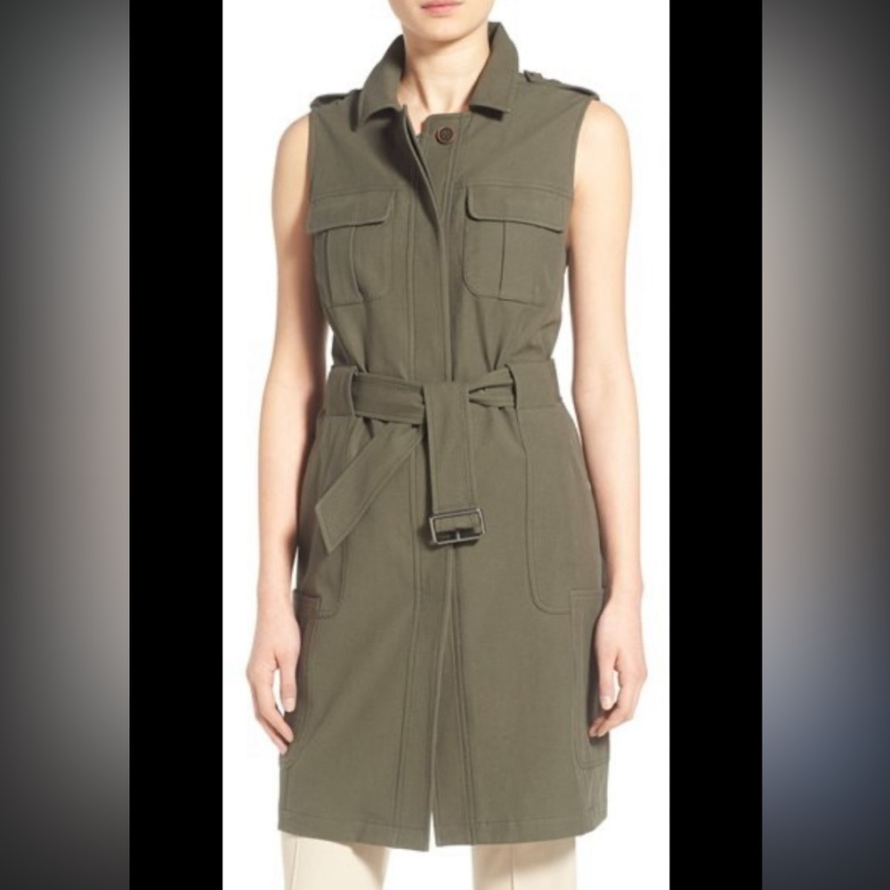 Olivia Palermo + Chelsea28 long military vest / jacket  in Olive in XS